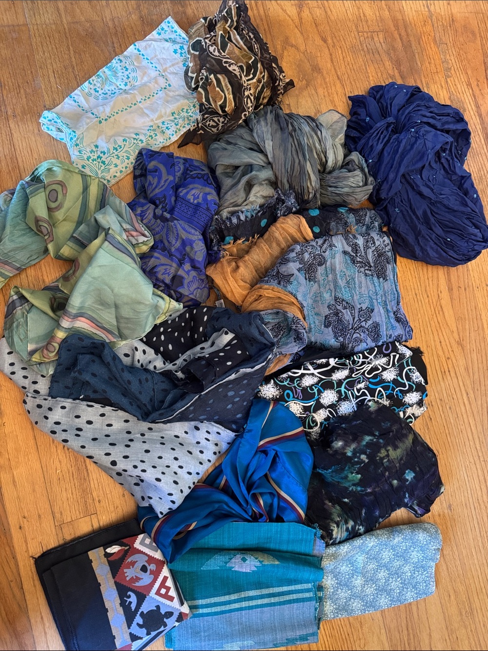Mixed Lot of Colorful Scarves - Blue, Teal, Navy, Black, Gray, Green